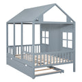 Full Size Wood House Bed With Twin Size Trundle, Wooden Daybed, Gray Full Gray Solid Wood