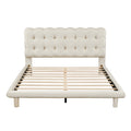 Queen Size Velvet Platform Bed With Led Frame, Thick & Soft Fabric And Button Tufted Design Headboard, Beige Beige Velvet
