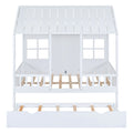 Full Size Wood House Bed With Twin Size Trundle, Wooden Daybed, White Full White Solid Wood
