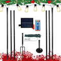 Set Of 6 Rc String Light Pole, 9 Ft Lighting Stand With Heart Shape Hooks, Led Solar Bulbs For Parties, Christmas Black Metal