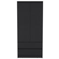 Beloit 3 Piece Bedroom Set, Nightstand Dresser Armoire, Black Black Particle Board Engineered Wood