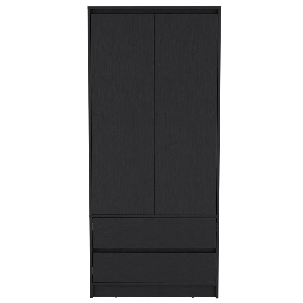 Beloit 3 Piece Bedroom Set, Nightstand Dresser Armoire, Black Black Particle Board Engineered Wood