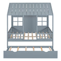 Full Size Wood House Bed With Twin Size Trundle, Wooden Daybed, Gray Full Gray Solid Wood