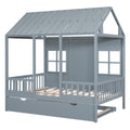 Full Size Wood House Bed With Twin Size Trundle, Wooden Daybed, Gray Full Gray Solid Wood