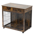 Dog Crate Furniture, Wooden Dog Crate End Table, 38.4 Inch Dog Kennel With 2 Drawers Storage, Heavy Duty Dog Crate, Decorative Pet Crate Dog Cage For Large Indoor Use Rustic Brown 38.4