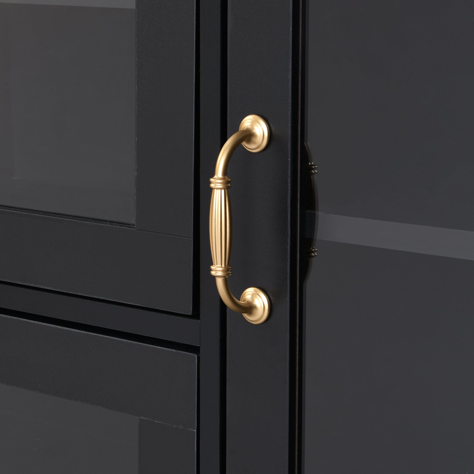 Modernist Side Cabinet With 4 Glass Doors & 3 Hooks, Freestanding Shoe Rack With Multiple Adjustable Shelves, Versatile Display Cabinet With Gold Handles For Hallway, Living Room, Black 5 Or More Spaces Black Primary Living Space Adjustable Shelves