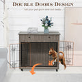 Dog Crate Furniture, Wooden Dog House, Decorative Dog Kennel With Drawer, Indoor Pet Crate End Table For Small Dog, Steel Tube Dog Cage, Chew Proof, Grey 31.7