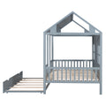 Full Size Wood House Bed With Twin Size Trundle, Wooden Daybed, Gray Full Gray Solid Wood