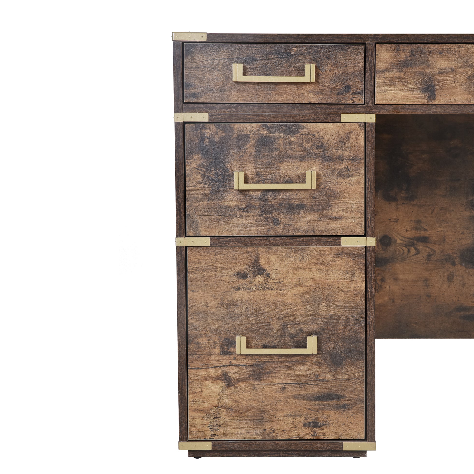 70"Classic And Traditional Executive Desk With Metal Edge Trim ,Writing Desk With 2 File Drawers,Usb Ports And Outlets,Desk With Hidden Compartment For Living Room,Home Office,Study Room,Brown Brown