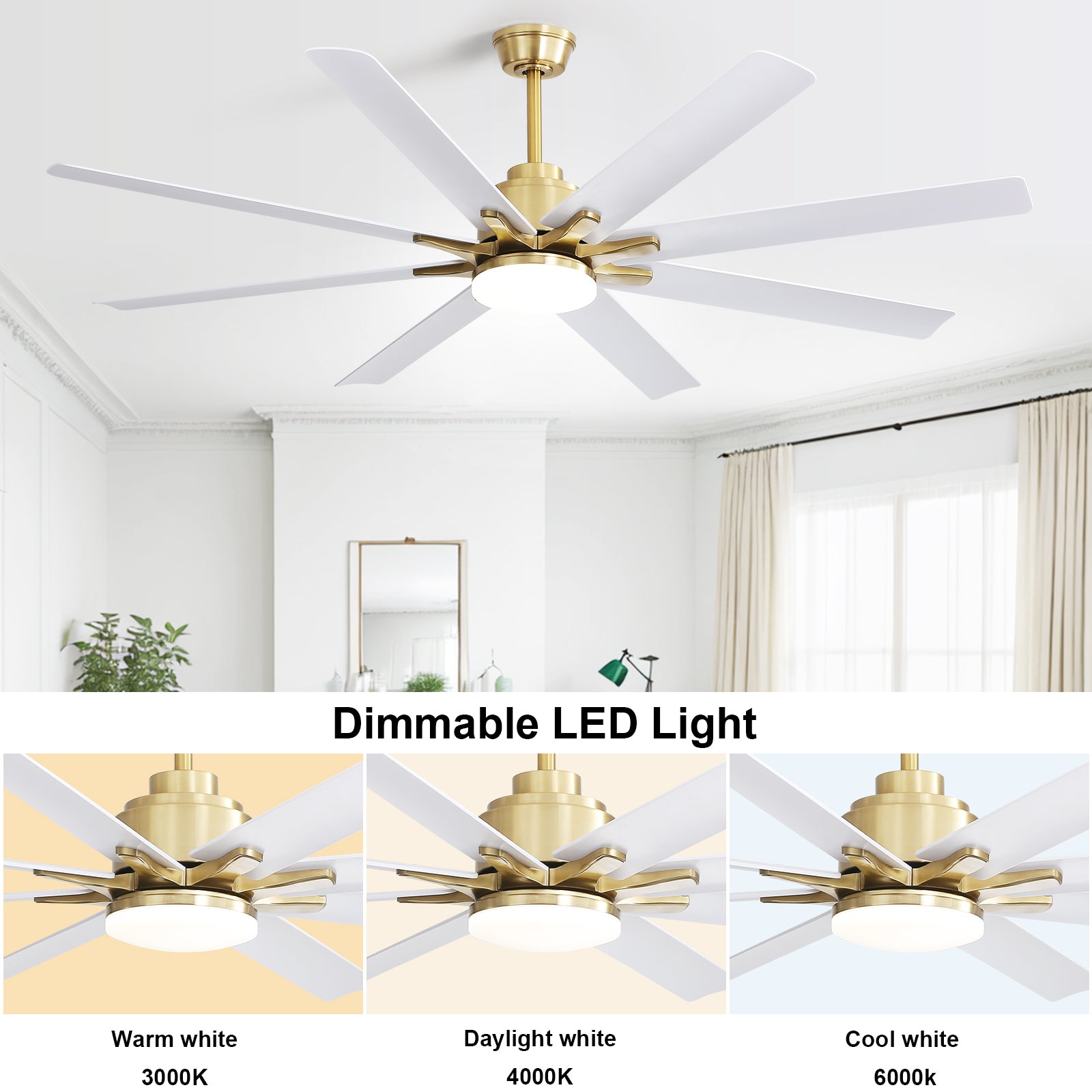 66 Inch Low Profile Abs Ceiling Fan With Dimmable Lights And Smart Remote Control 6 Speed Reversible Noiseless Dc Motor For Indoor Gold Abs