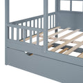 Full Size Wood House Bed With Twin Size Trundle, Wooden Daybed, Gray Full Gray Solid Wood
