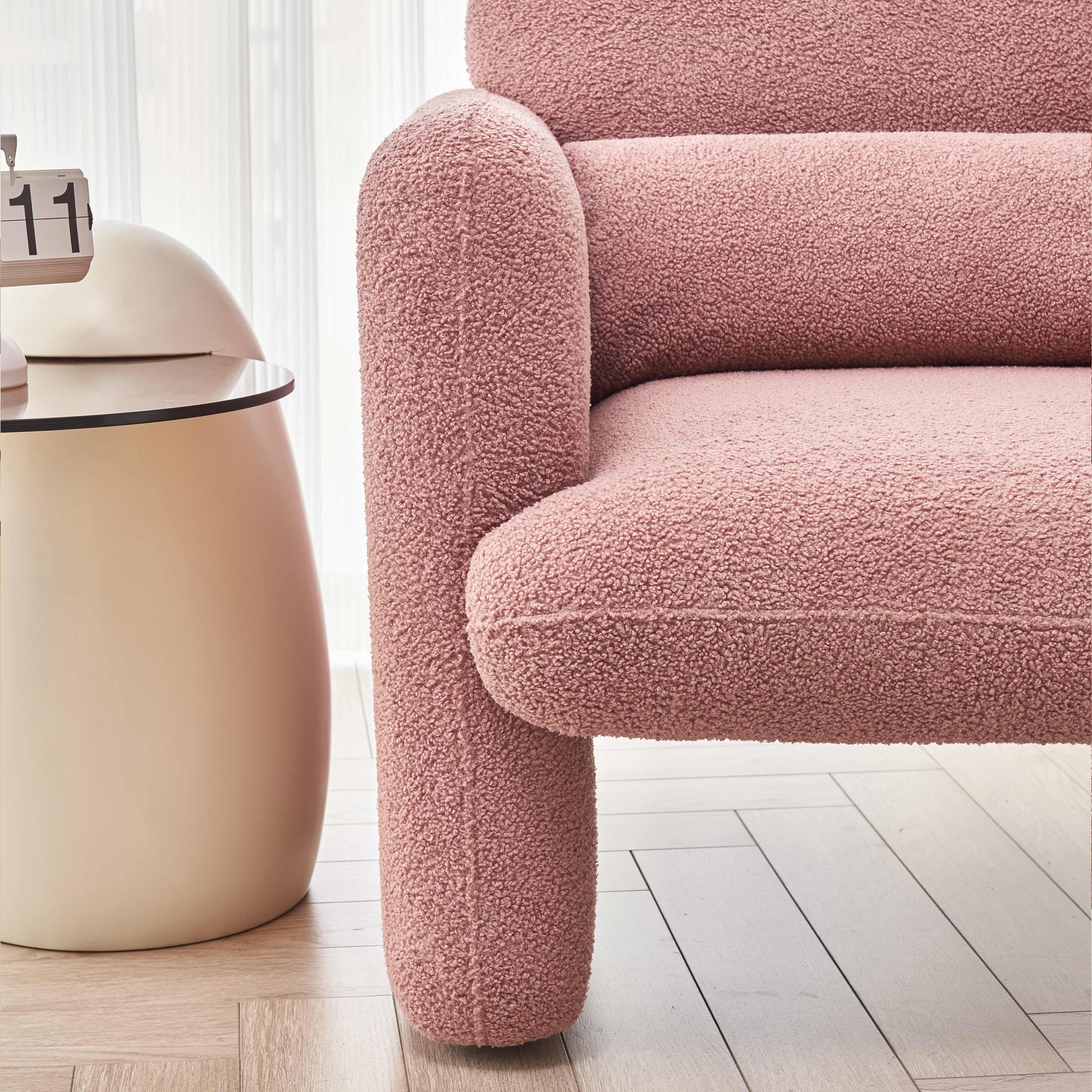 34"Lamb Fleece Fabric Sofa, Modern Single Sofa With Support Pillow For Apartment, Office, Living Room & Bedroom, Tool Free Assembly. Pink Pink Foam Sherpa