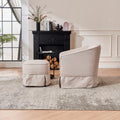 Swivel Barrel Chair With Ottoman, Swivel Accent Chairs Armchair For Living Room, Reading Chairs For Bedroom Comfy, Round Barrel Chairs With Black Metal Base Beige Beige Primary Living Space Modern Linen