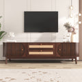 Rattan Tv Stand For Tvs Up To 75'', Modern Farmhouse Media Console, Entertainment Center With Solid Wood Legs, Tv Cabinet For Living Room,Home Theatre Natural Wood Brown Primary Living Space 60 69 Inches Solid Wood Mdf
