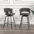 Technical Leather Woven Bar Stool Set Of 2,Black Legs Barstools No Adjustable Kitchen Island Chairs,360 Swivel Bar Stools Upholstered Counter Stool Arm Chairs With Back Footrest, Tan Tan Technical Leather