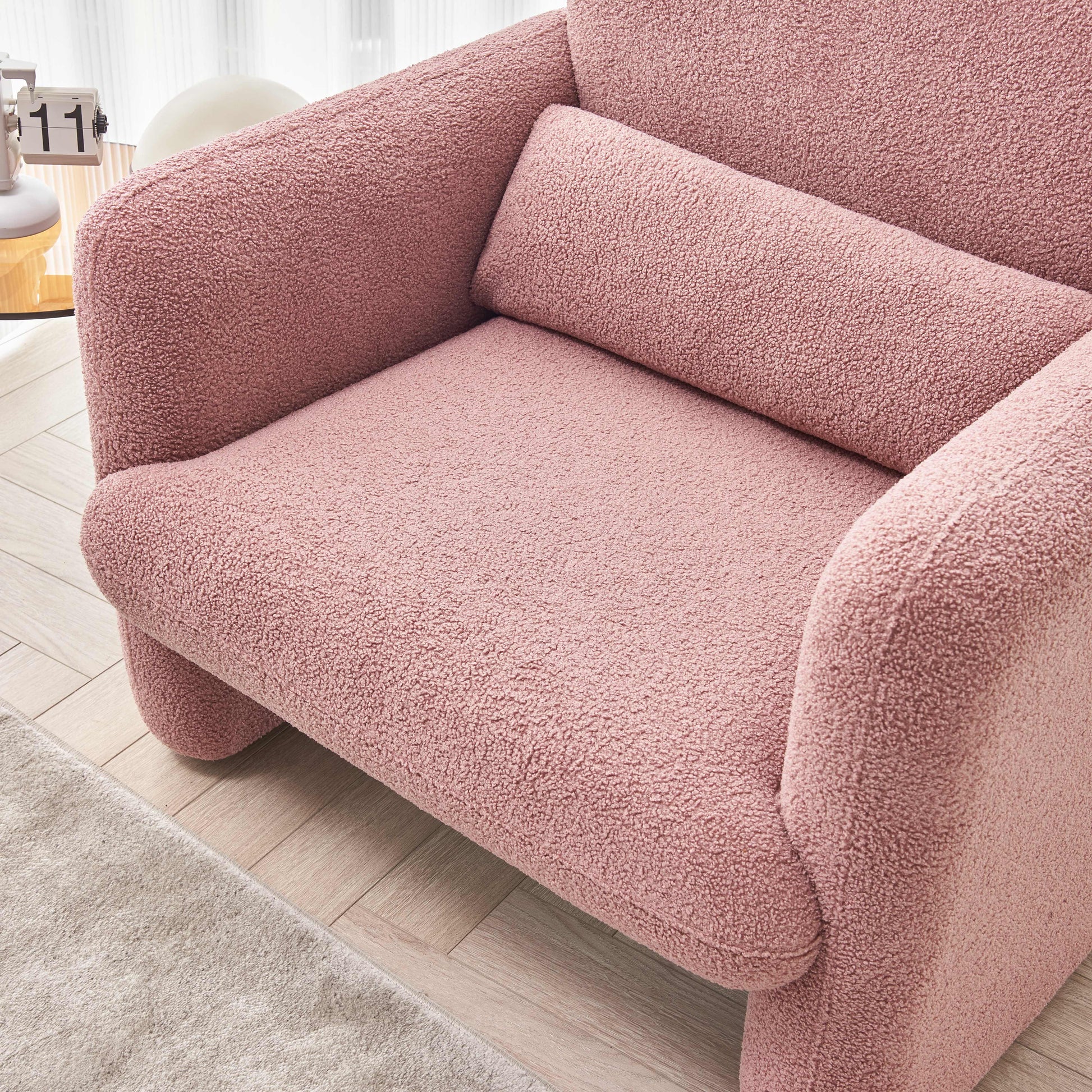 34"Lamb Fleece Fabric Sofa, Modern Single Sofa With Support Pillow For Apartment, Office, Living Room & Bedroom, Tool Free Assembly. Pink Pink Foam Sherpa
