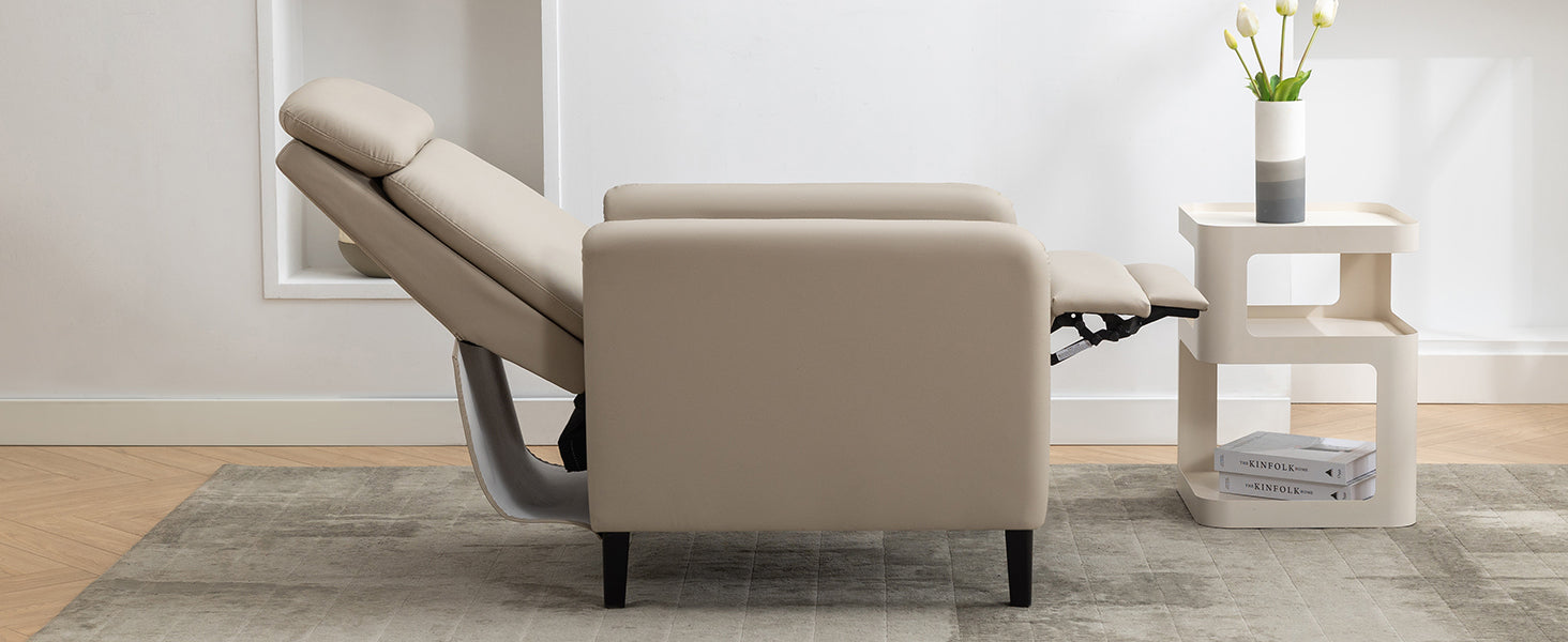 Modern Artistic Color Design Adjustable Recliner Chair Pu Leather For Living Room Bedroom Home Theater, Beige Beige Pu Leather