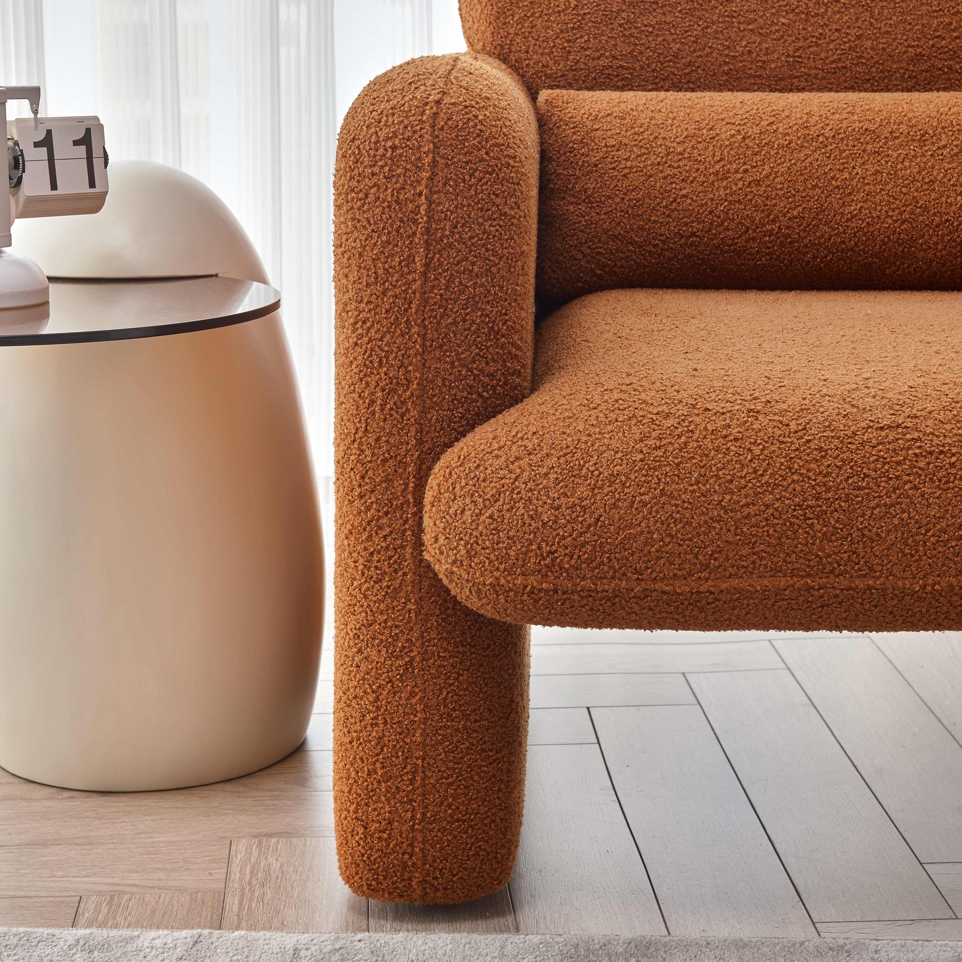 34"Lamb Fleece Fabric Sofa, Modern Single Sofa With Support Pillow For Apartment, Office, Living Room & Bedroom, Tool Free Assembly. Dark Orange Orange Dark Orange Foam Sherpa