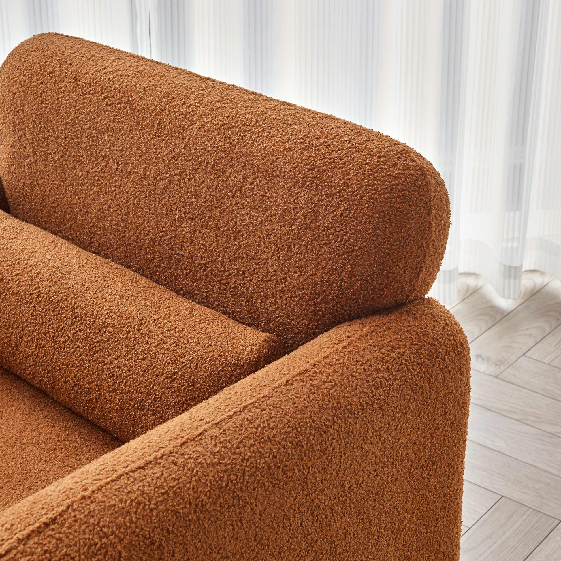 34"Lamb Fleece Fabric Sofa, Modern Single Sofa With Support Pillow For Apartment, Office, Living Room & Bedroom, Tool Free Assembly. Dark Orange Orange Dark Orange Foam Sherpa