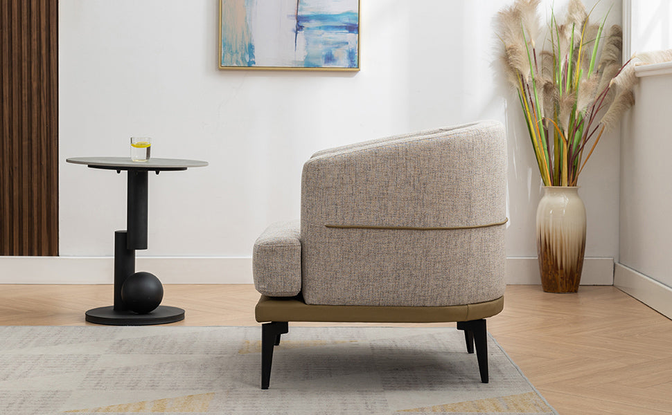 Modern Two Tone Barrel Fabric Chair, Upholstered Round Armchair For Living Room Bedroom Reading Room, Mustard Green Mustard Linen