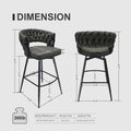 Technical Leather Woven Bar Stool Set Of 2,Black Legs Barstools No Adjustable Kitchen Island Chairs,360 Swivel Bar Stools Upholstered Counter Stool Arm Chairs With Back Footrest, Tan Tan Technical Leather