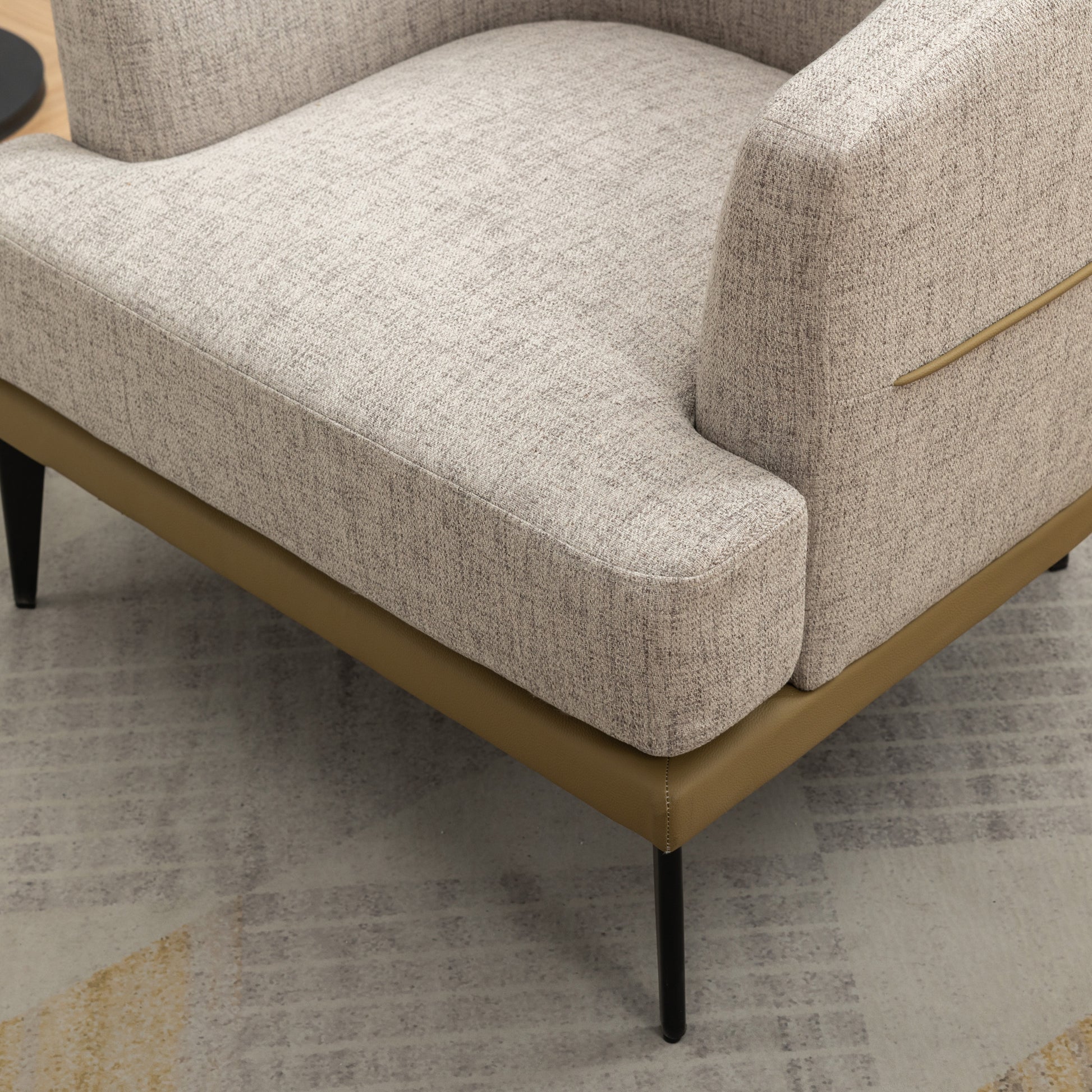 Modern Two Tone Barrel Fabric Chair, Upholstered Round Armchair For Living Room Bedroom Reading Room, Mustard Green Mustard Linen
