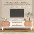 Rattan Tv Stand For Tvs Up To 75'', Modern Farmhouse Media Console, Entertainment Center With Solid Wood Legs, Tv Cabinet For Living Room,Home Theatre Natural White Primary Living Space 60 69 Inches Solid Wood Mdf