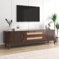 Rattan Tv Stand For Tvs Up To 75'', Modern Farmhouse Media Console, Entertainment Center With Solid Wood Legs, Tv Cabinet For Living Room,Home Theatre Natural Wood Brown Primary Living Space 60 69 Inches Solid Wood Mdf