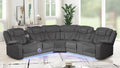 Modern Style Recliner Sectional Sofa, Built In Usb C Ports & Bluetooth, Made With Wood & Faux Leather In Gray Gray Faux Leather Wood Primary Living Space Soft Contemporary,Modern Curved Solid Wood