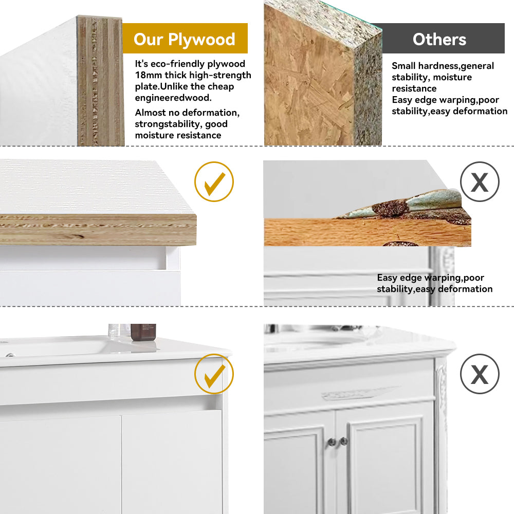 30" Bathroom Vanity With Sink,Bathroom Vanity Cabinet With One Soft Close Cabinet Doors & Soft Close Drawers,Bathroom Storage Cabinet With A Lower Open Shelf,With Metal Legs,White Ceramic Sink,White White Solid Wood