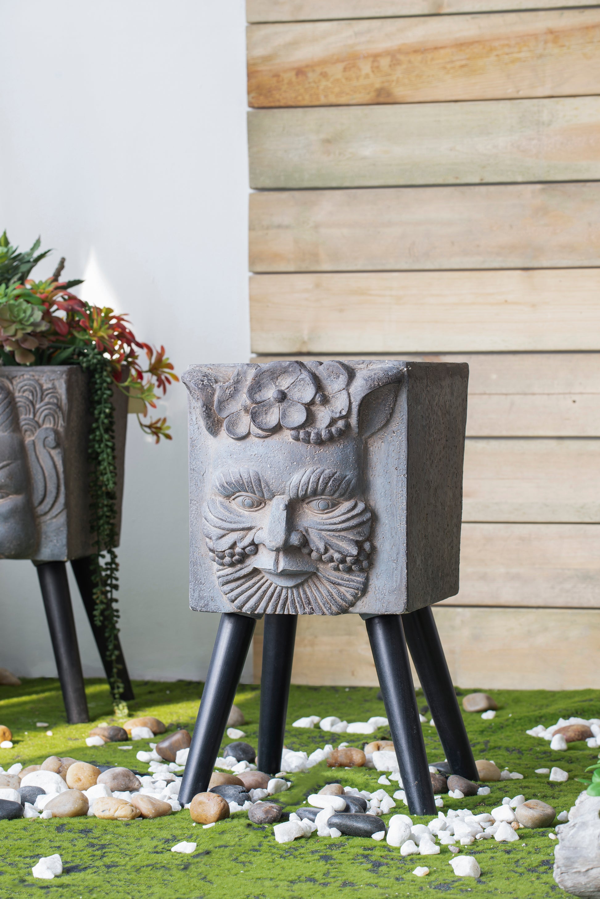 11" X 13" X 22" Greek God Statue Planter With Legs Gray Magnesium Oxide