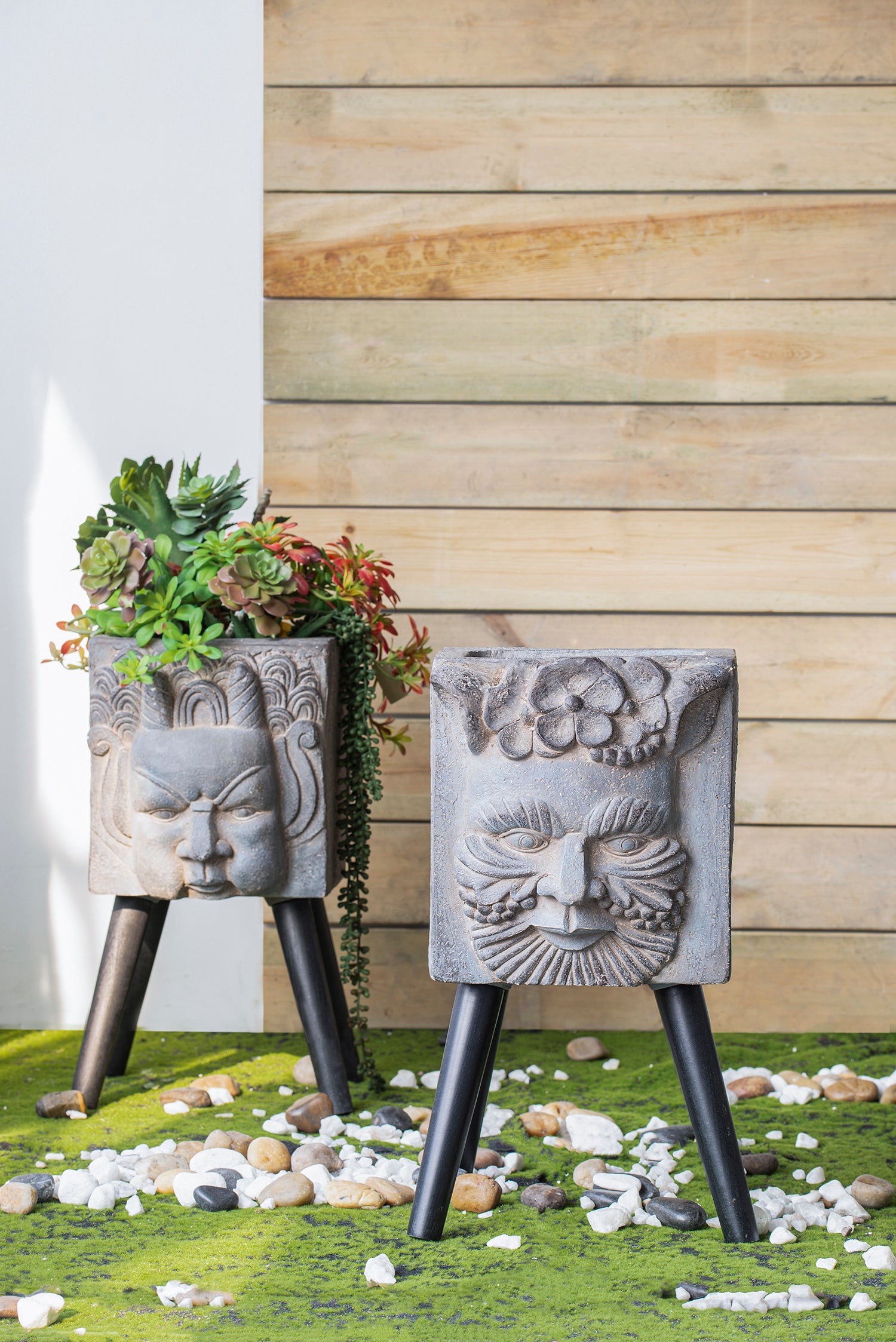 11" X 13" X 22" Greek God Statue Planter With Legs Gray Magnesium Oxide