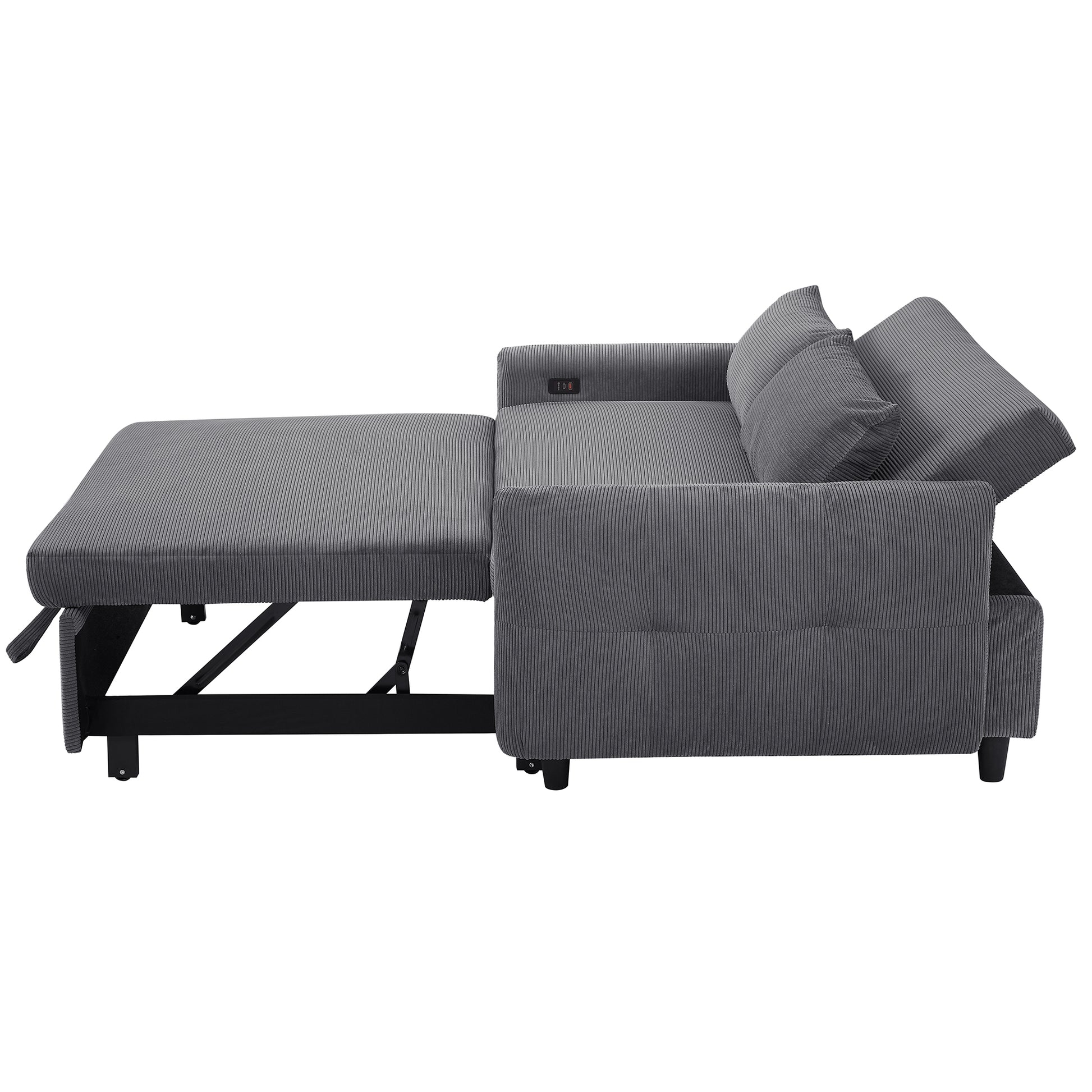 57.48" Pull Out Sofa Bed Convertible Couch 2 Seat Loveseat Sofa Modern Sleeper Sofa With Two Throw Pillows And Usb Ports For Living Room, Dark Grey Dark Grey Foam Corduroy