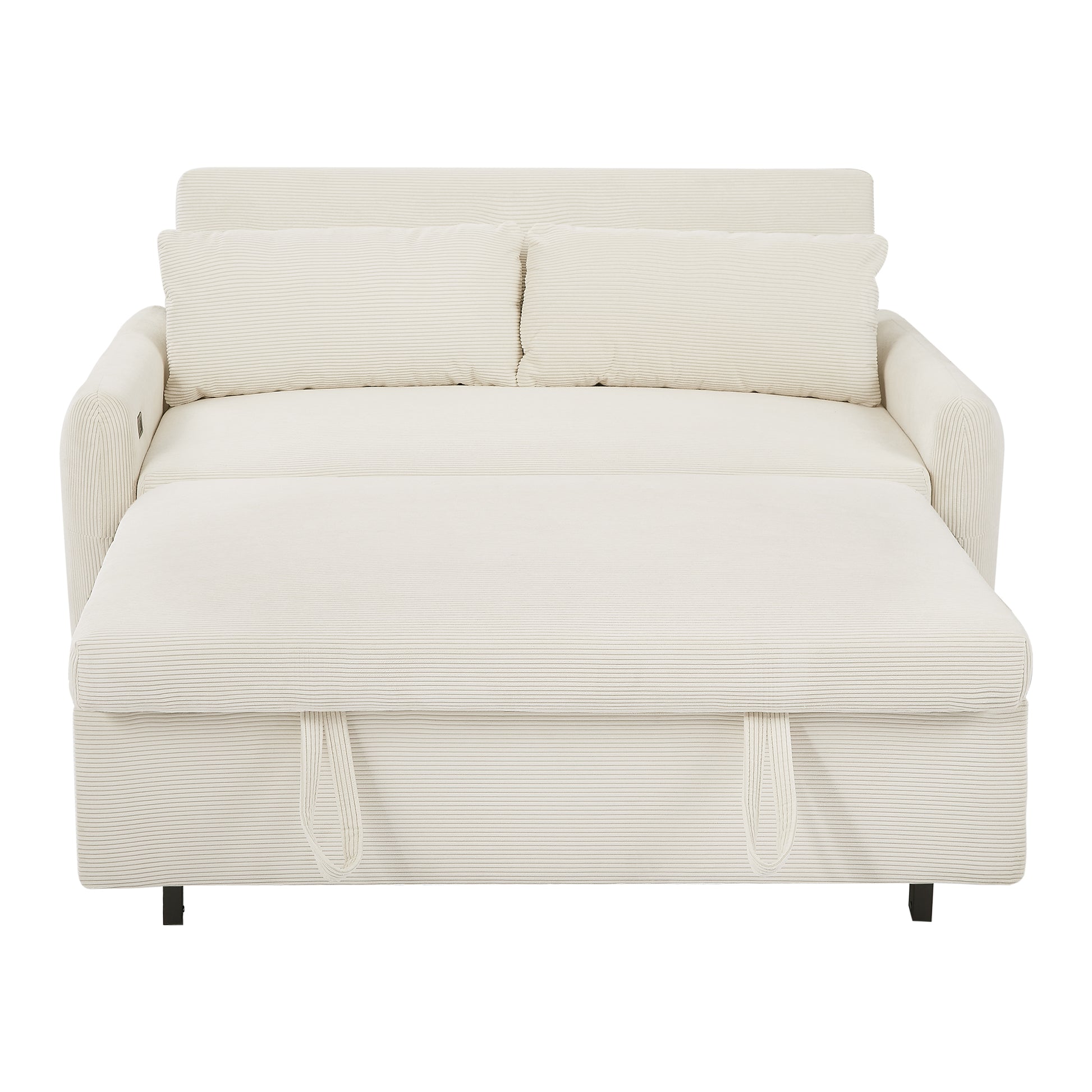 57.48" Pull Out Sofa Bed Convertible Couch 2 Seat Loveseat Sofa Modern Sleeper Sofa With Two Throw Pillows And Usb Ports For Living Room, Beige Old Sku:Wf317760Aaa Beige Foam Corduroy 2 Seat