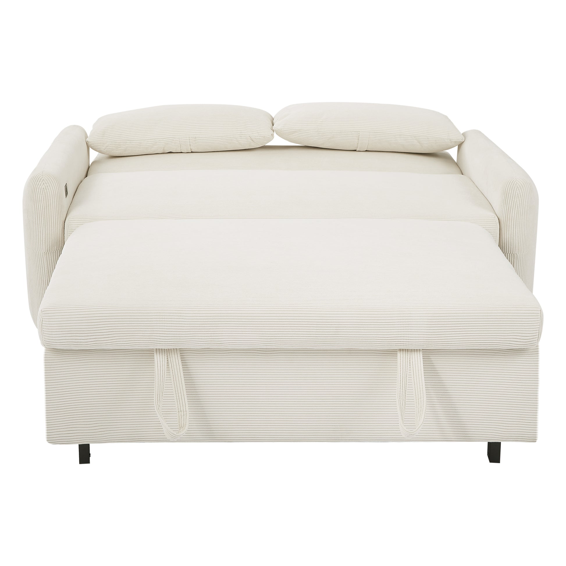 57.48" Pull Out Sofa Bed Convertible Couch 2 Seat Loveseat Sofa Modern Sleeper Sofa With Two Throw Pillows And Usb Ports For Living Room, Beige Old Sku:Wf317760Aaa Beige Foam Corduroy 2 Seat
