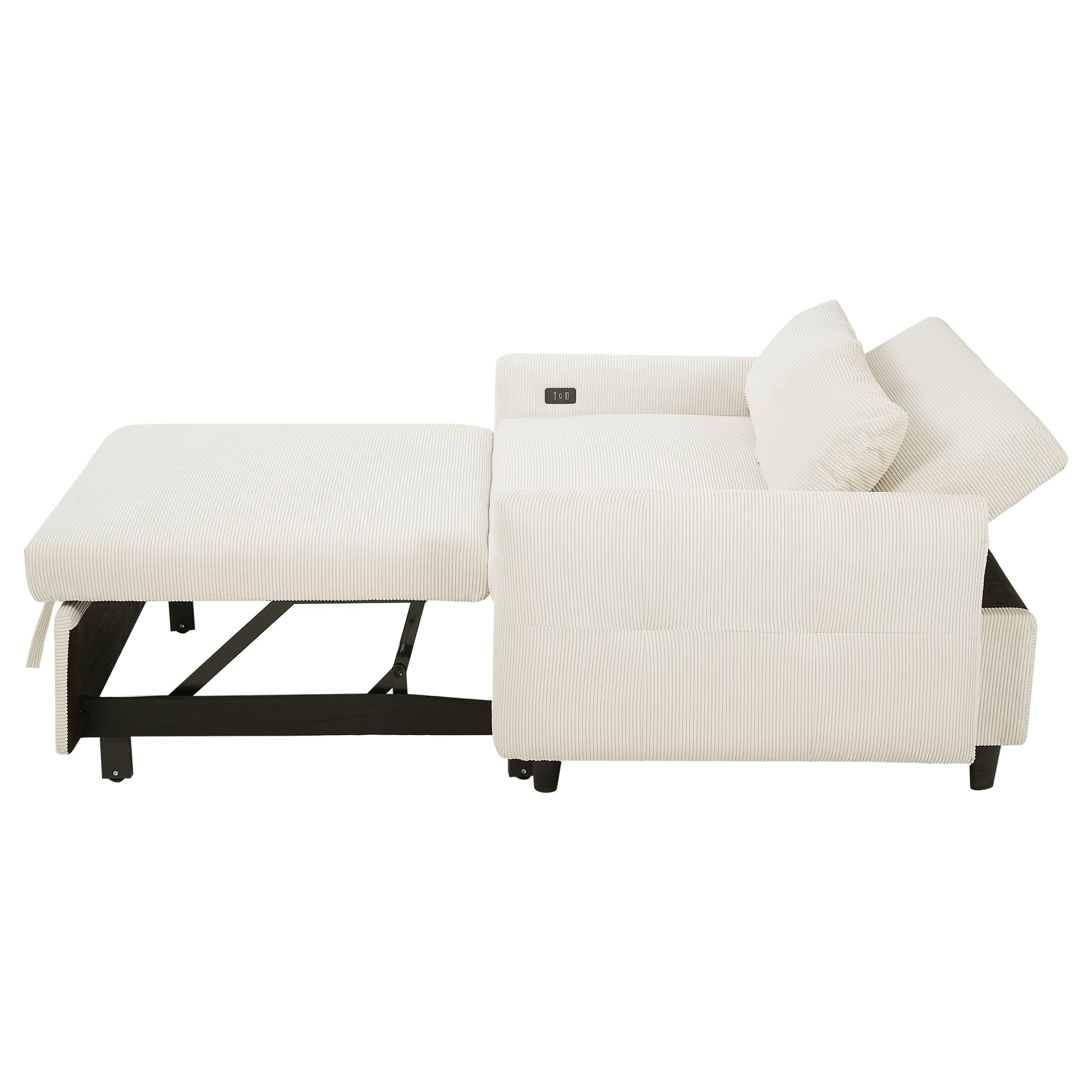 57.48" Pull Out Sofa Bed Convertible Couch 2 Seat Loveseat Sofa Modern Sleeper Sofa With Two Throw Pillows And Usb Ports For Living Room, Beige Old Sku:Wf317760Aaa Beige Foam Corduroy 2 Seat