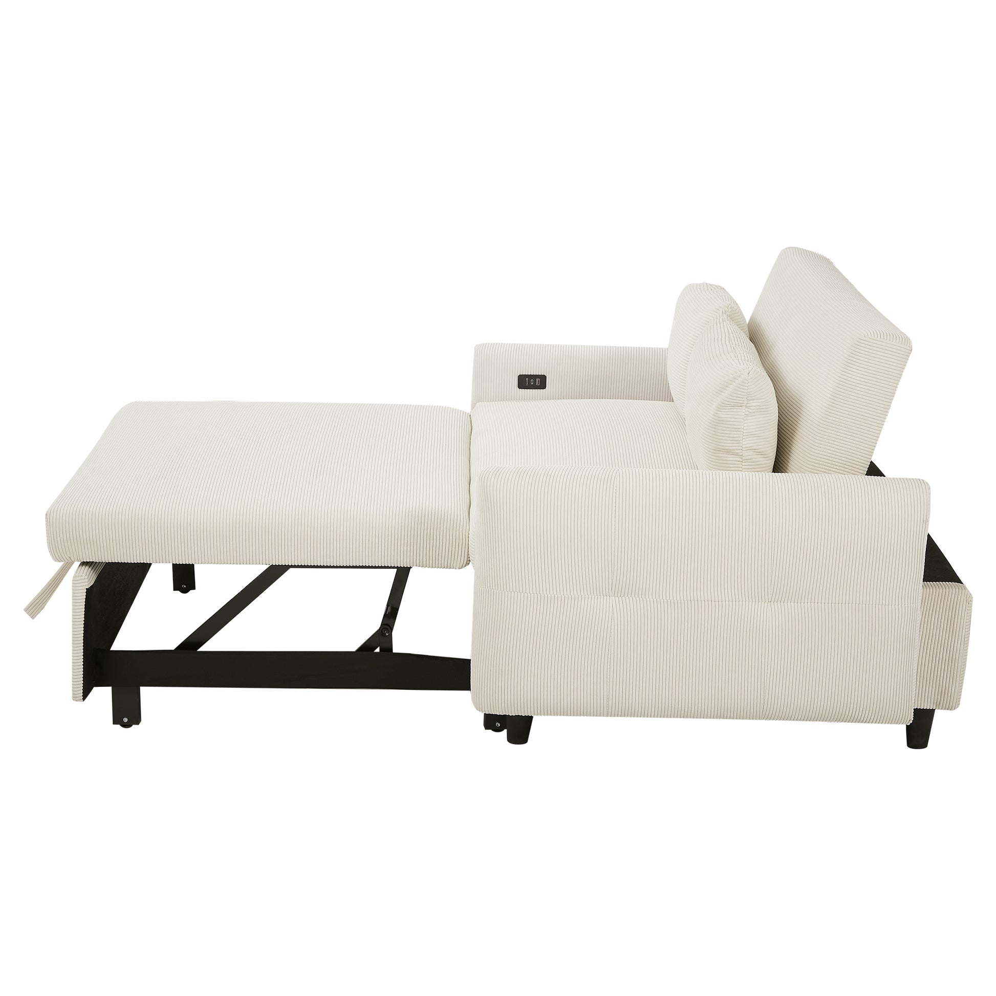 57.48" Pull Out Sofa Bed Convertible Couch 2 Seat Loveseat Sofa Modern Sleeper Sofa With Two Throw Pillows And Usb Ports For Living Room, Beige Old Sku:Wf317760Aaa Beige Foam Corduroy 2 Seat