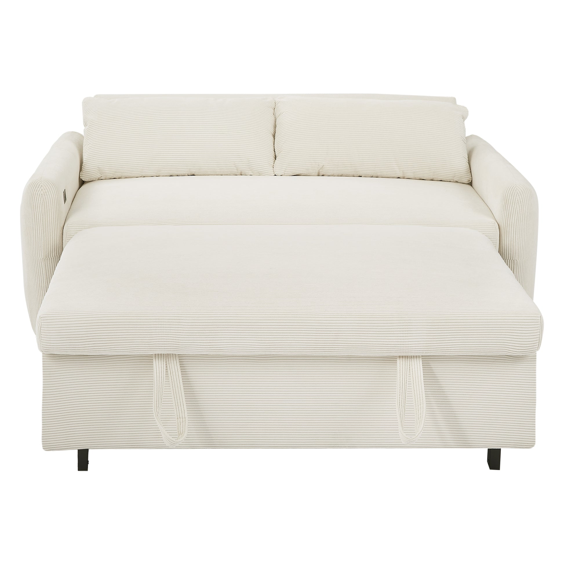 57.48" Pull Out Sofa Bed Convertible Couch 2 Seat Loveseat Sofa Modern Sleeper Sofa With Two Throw Pillows And Usb Ports For Living Room, Beige Old Sku:Wf317760Aaa Beige Foam Corduroy 2 Seat