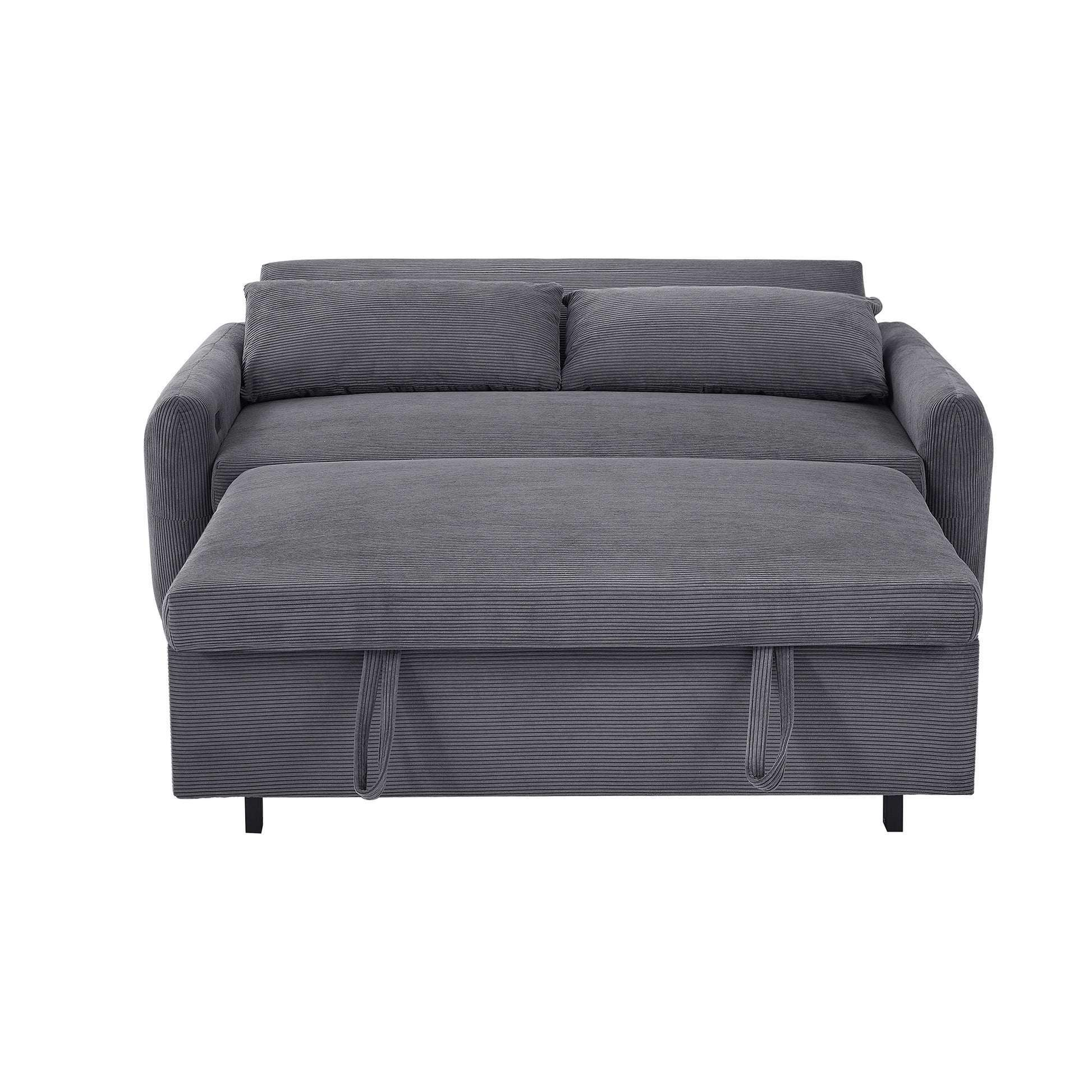 57.48" Pull Out Sofa Bed Convertible Couch 2 Seat Loveseat Sofa Modern Sleeper Sofa With Two Throw Pillows And Usb Ports For Living Room, Dark Grey Old Sku:Wf317760Aar Dark Grey Foam Corduroy 2 Seat