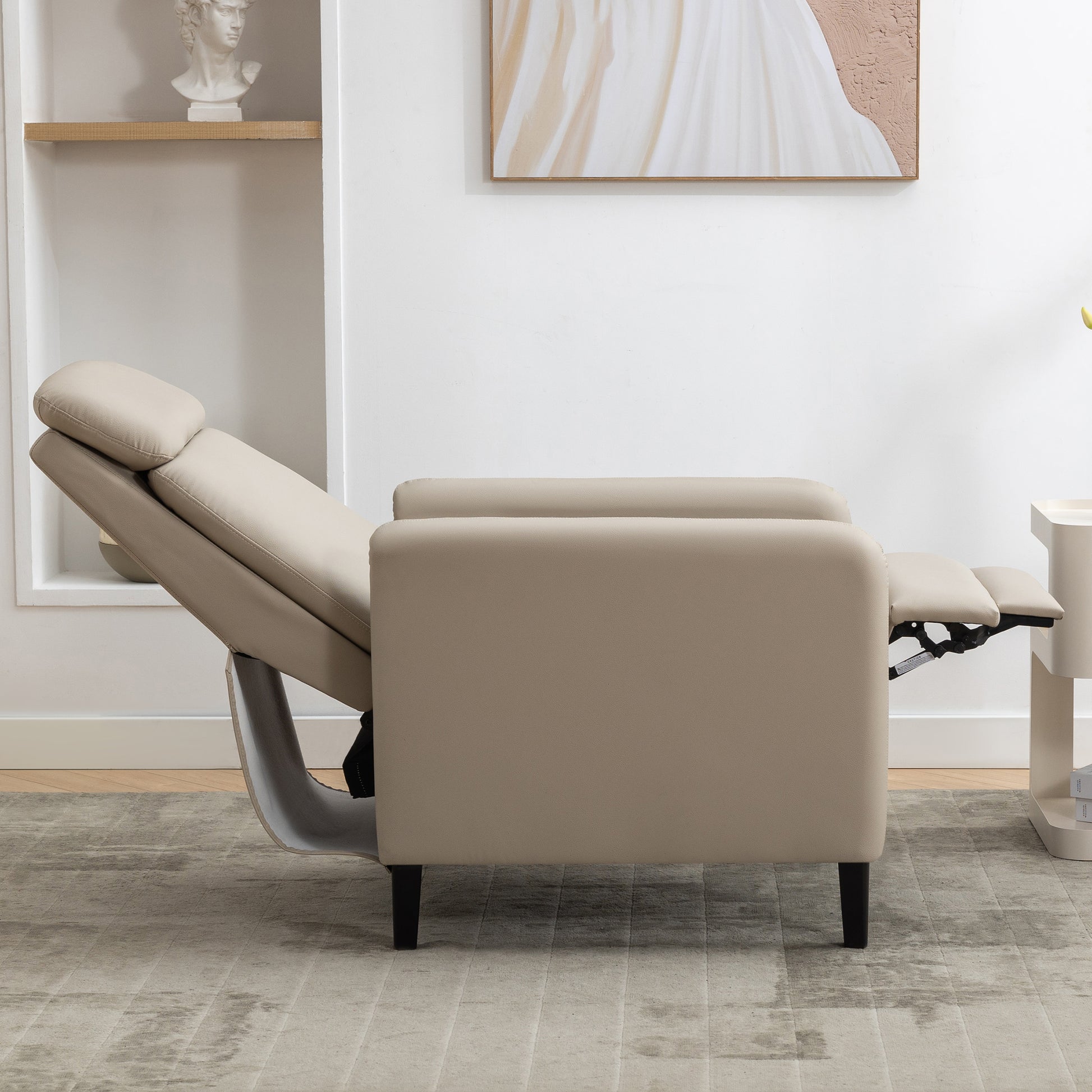 Modern Artistic Color Design Adjustable Recliner Chair Pu Leather For Living Room Bedroom Home Theater, Beige Beige Pu Leather
