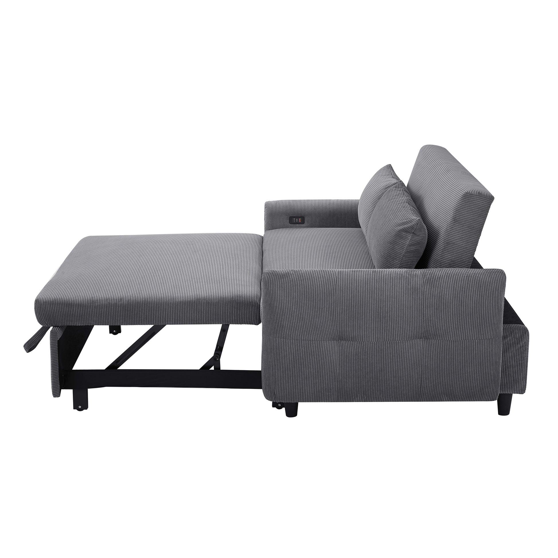 57.48" Pull Out Sofa Bed Convertible Couch 2 Seat Loveseat Sofa Modern Sleeper Sofa With Two Throw Pillows And Usb Ports For Living Room, Dark Grey Dark Grey Foam Corduroy
