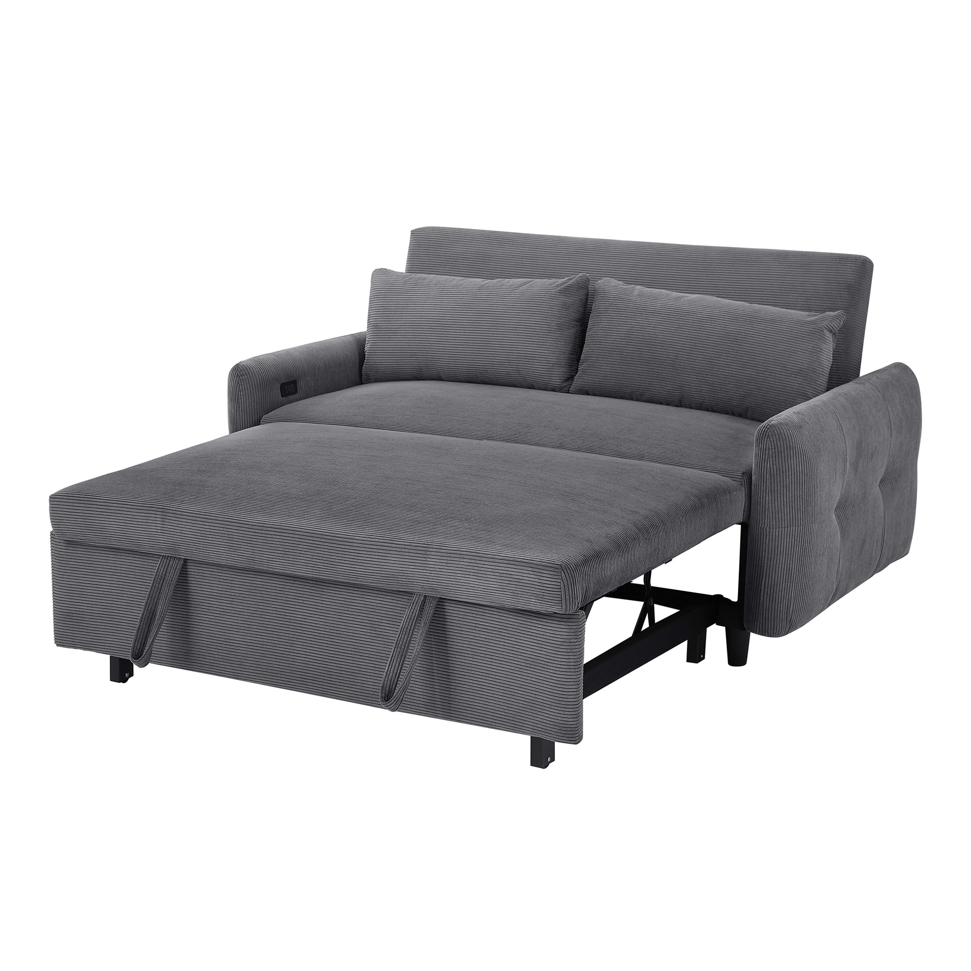 57.48" Pull Out Sofa Bed Convertible Couch 2 Seat Loveseat Sofa Modern Sleeper Sofa With Two Throw Pillows And Usb Ports For Living Room, Dark Grey Old Sku:Wf317760Aar Dark Grey Foam Corduroy 2 Seat