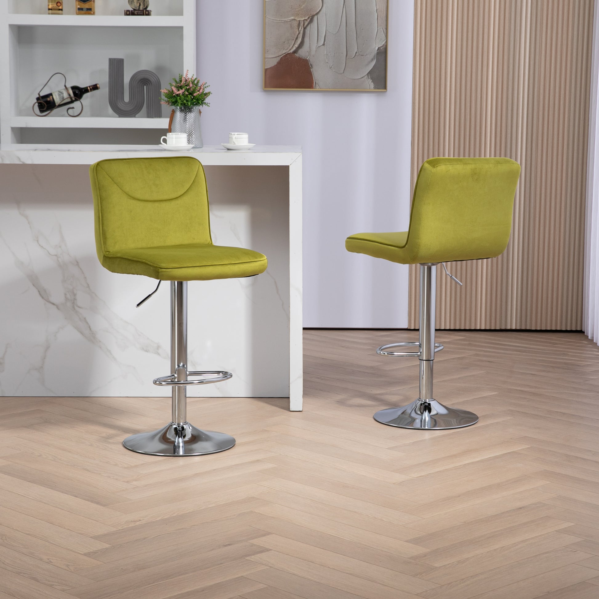 Coolmore Bar Stools With Back And Footrest Counter Height Dining Chairs 2Pc Set,360 Velvet Swivel Bar Stools Set Of 2, Adjustable Counter Height Bar Chairs Olive Velvet Olive Foam Velvet