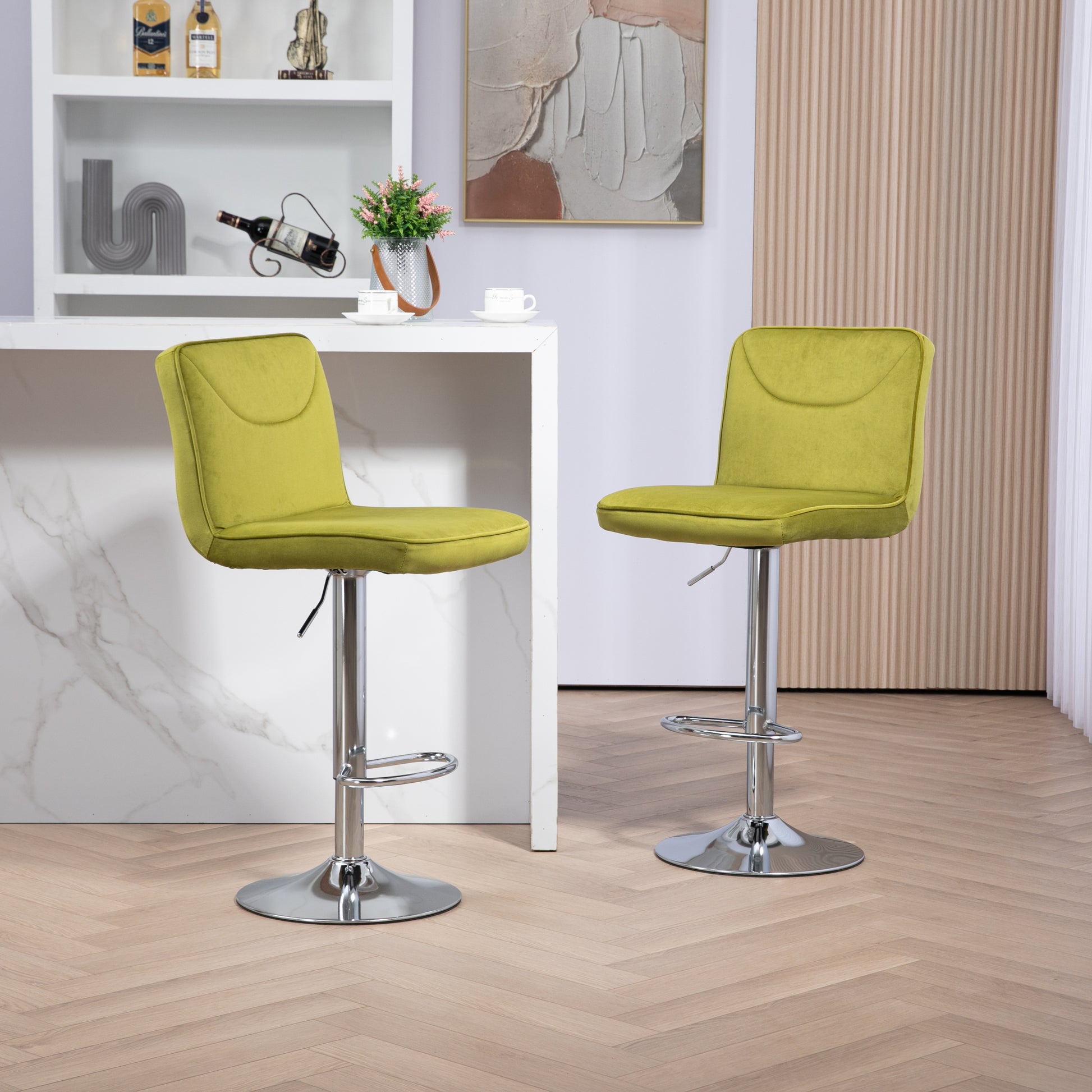 Coolmore Bar Stools With Back And Footrest Counter Height Dining Chairs 2Pc Set,360 Velvet Swivel Bar Stools Set Of 2, Adjustable Counter Height Bar Chairs Olive Velvet Olive Foam Velvet