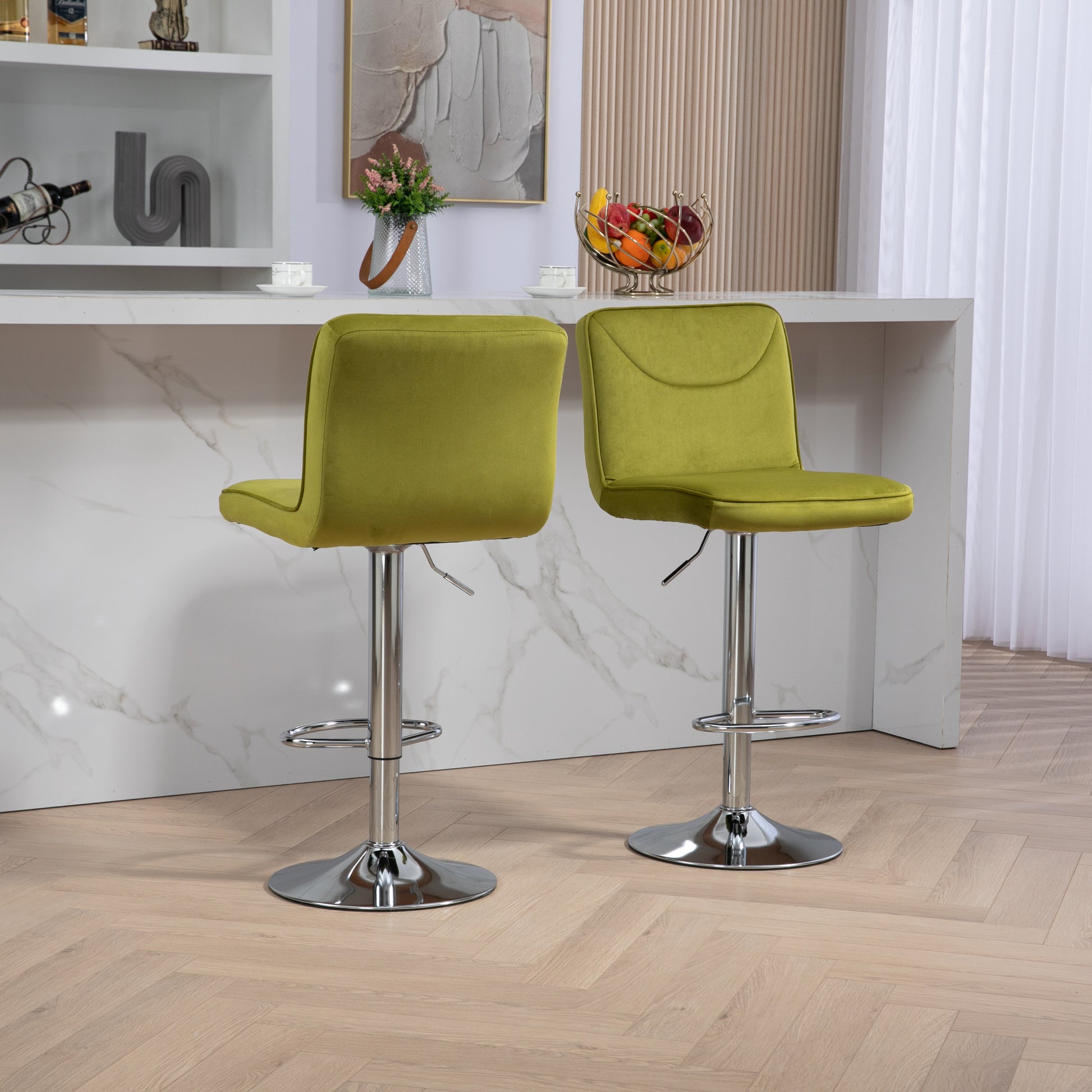 Coolmore Bar Stools With Back And Footrest Counter Height Dining Chairs 2Pc Set,360 Velvet Swivel Bar Stools Set Of 2, Adjustable Counter Height Bar Chairs Olive Velvet Olive Foam Velvet