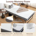 Folding Bed With Mattress, Sportable Foldable Bed With Storage Cover, Srollaway Bed For Adults With Memory Foam Mattress And Metal Frame, Scot Size Guest Bed On Wheels, 75 X 38 Black Metal Foam
