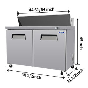 Orikool 48 In Commercial Refrigerators Sandwich&Salad Prep Table With A Butcher Block Cutting Board, Protection Lid, Cold Storage, Etl Certified Silver Stainless Steel