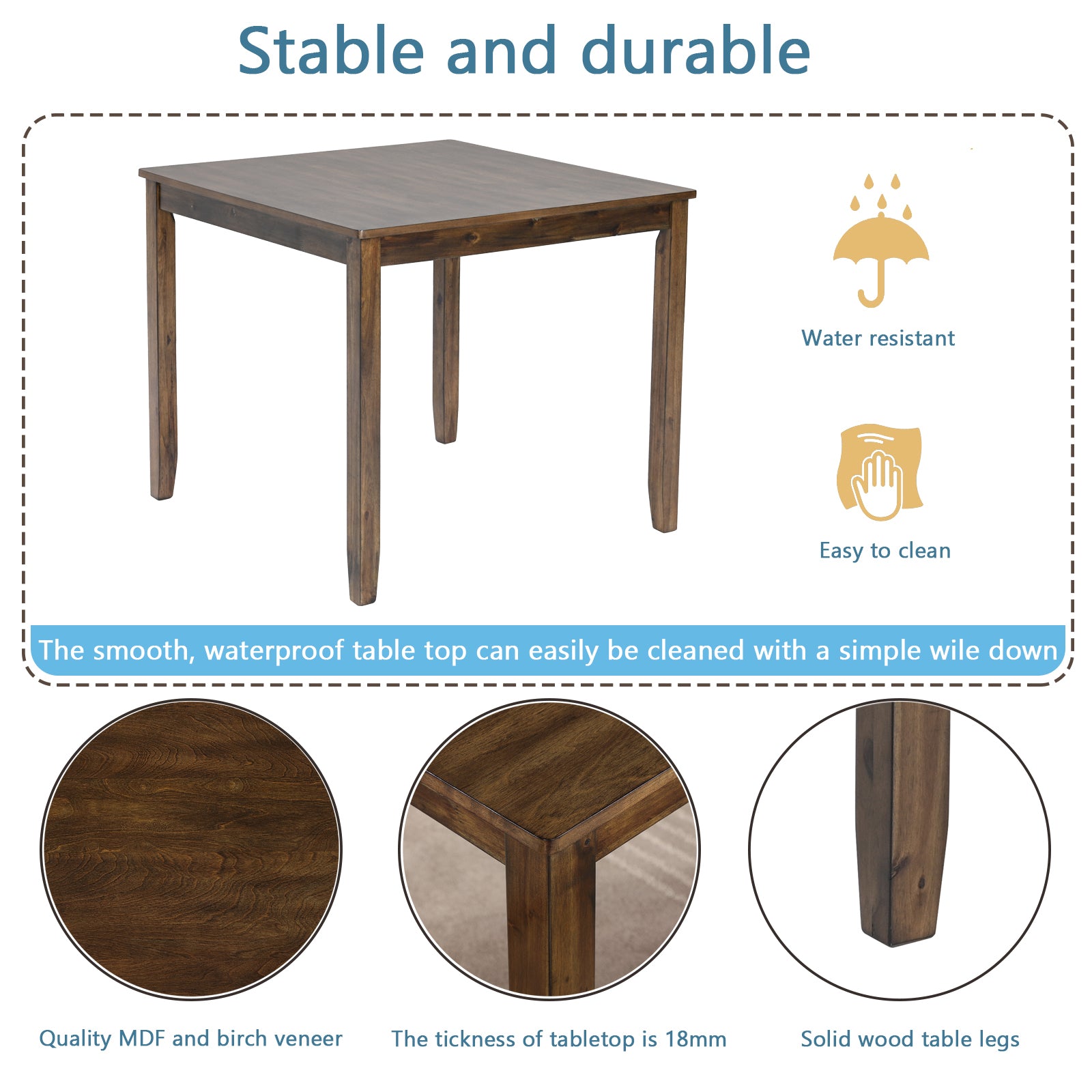 Wooden Dining Square Table, Kitchen Table For Small Space, 4 Person Dining Table, Walnutonly The Table Walnut Seats 4 Gray Dining Room Acacia Square Acacia Wood