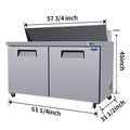 Orikool 60 In Commercial Refrigerators Sandwich&Salad Prep Table With A Butcher Block Cutting Board, Protection Lid, Cold Storage, Etl Certified Silver Stainless Steel