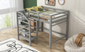 Full Size Loft Bed With Built In Storage Staircase And Hanger For Clothes, Gray Box Spring Not Required Full Gray Wood Bedroom Pine